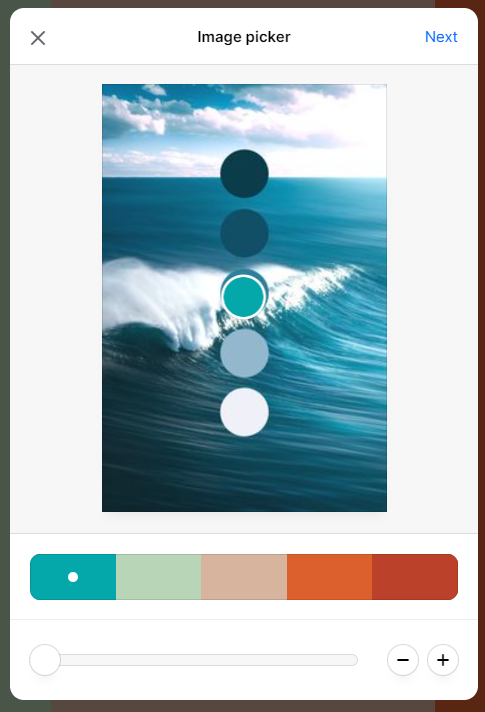 Screenshot showing image picker in coolors • Choose Website Colors