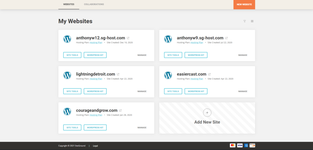 Screenshot showing my websites hosted in siteground as of february 2021 • Best Web Hosting for Entrepreneurs