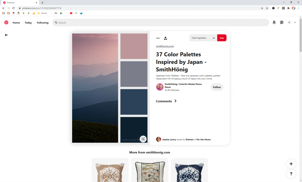 Screenshot showing how to find related pins in pinterest • Choose Website Colors