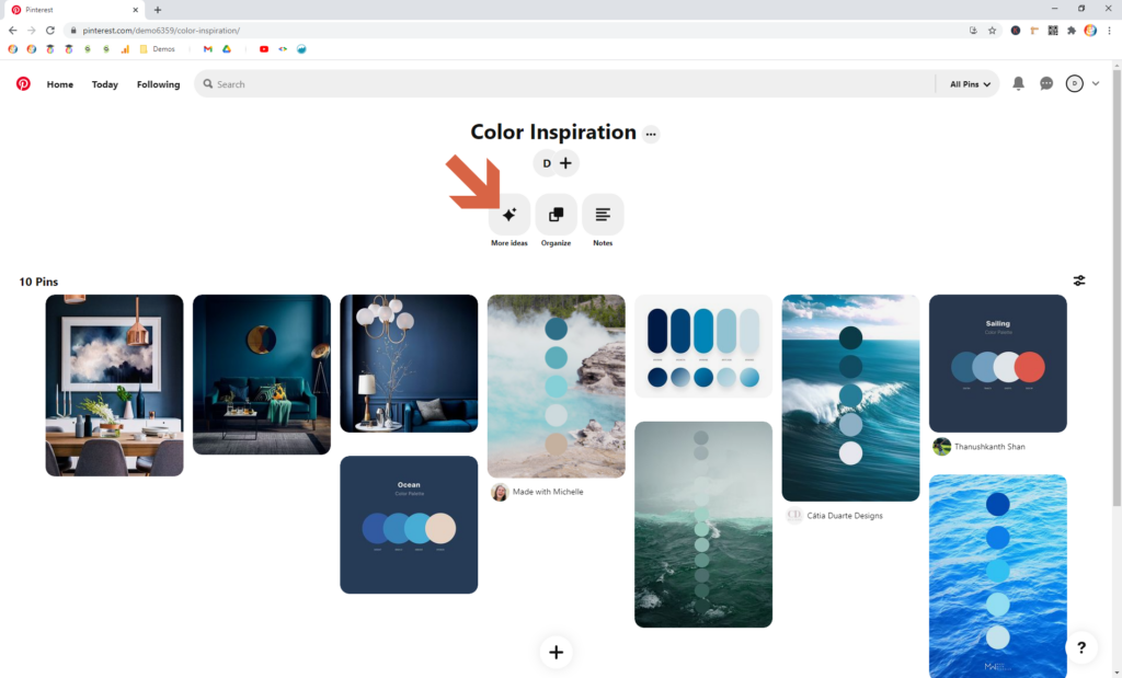 Screenshot showing how to find More ideas in pinterest • Choose Website Colors