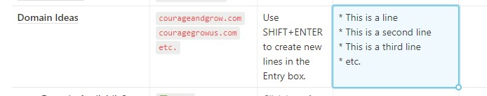 Screenshot of worksheet showing how to use SHIFTENTER to insert new lines