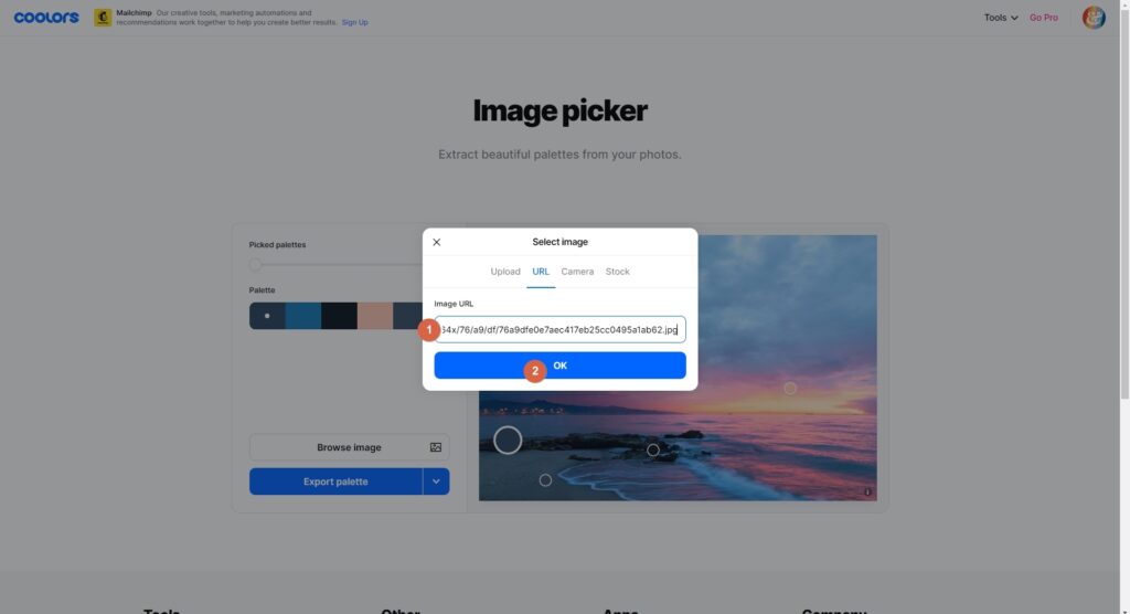 Inserting a URL into the Coolors Image Picker