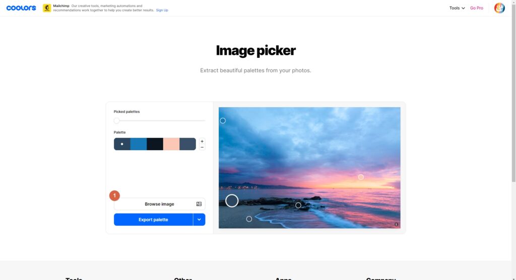Uploading an image to the Coolors Image Picker